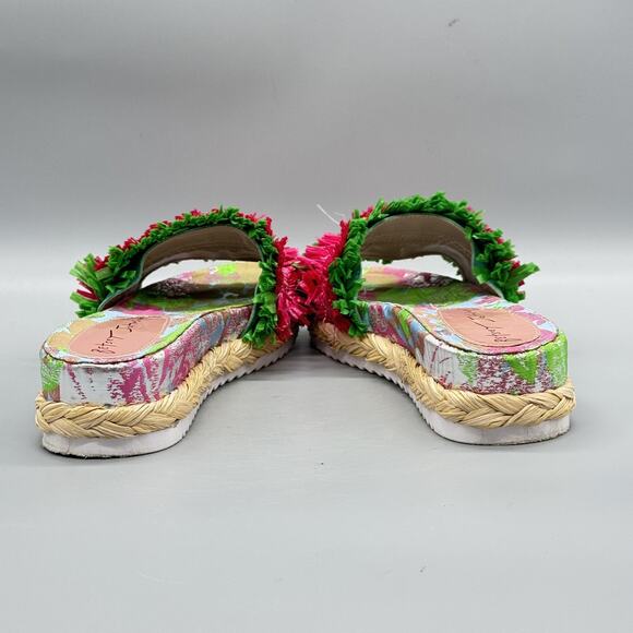 Betsey Johnson Sandals Womens 7 Multicolor Floral Fringe Espadrille Wedge Shoes - Picture 5 of 9